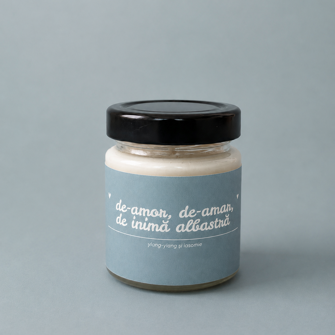 De-amor, de-amar, de inimă albastră – lumânare cu ylang-ylang și iasomie